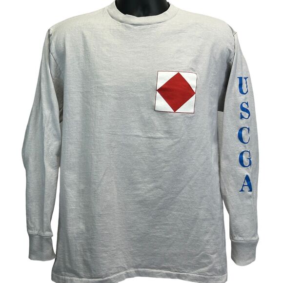 Vintage US Coast Guard Academy Foxtrot T Shirt Mens Large USCGA 80s USA Tee Gray - Picture 2 of 9